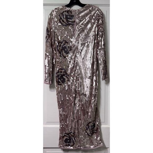 NWT Mac Duggal Floral Sequined Beaded Midi Dress Size 4 - Picture 10 of 16